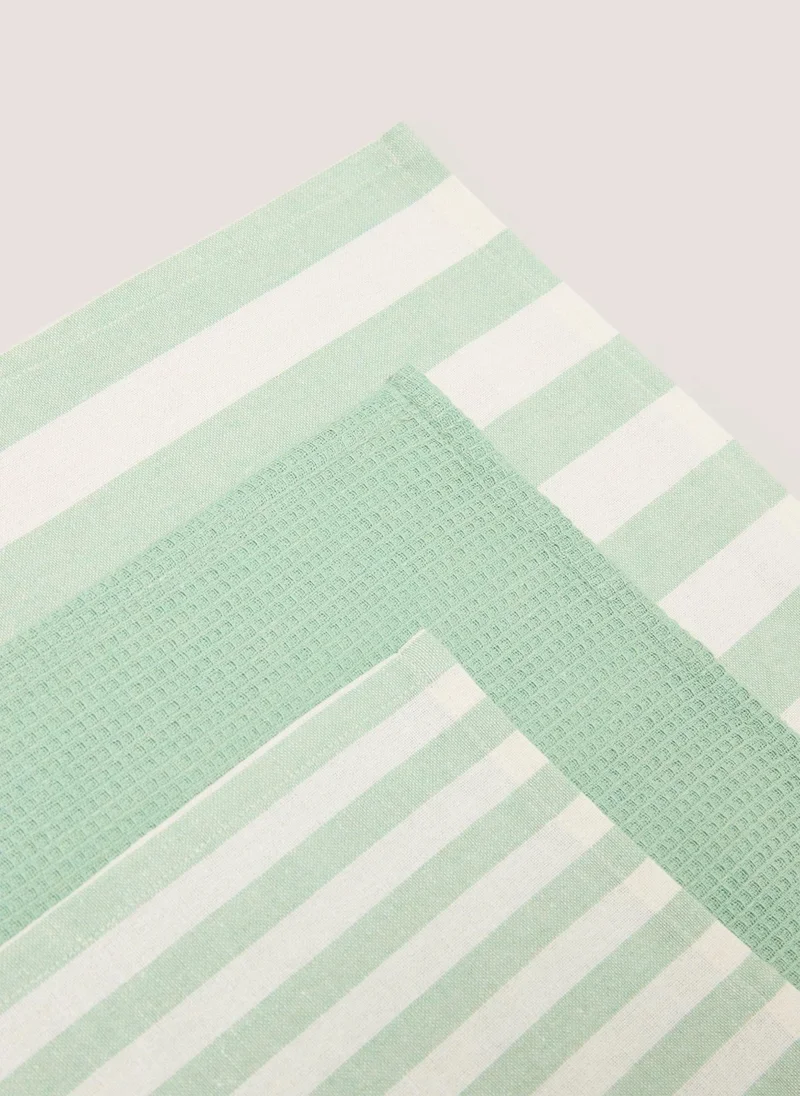 ماتلان 3 Pack Green Striped Tea Towels