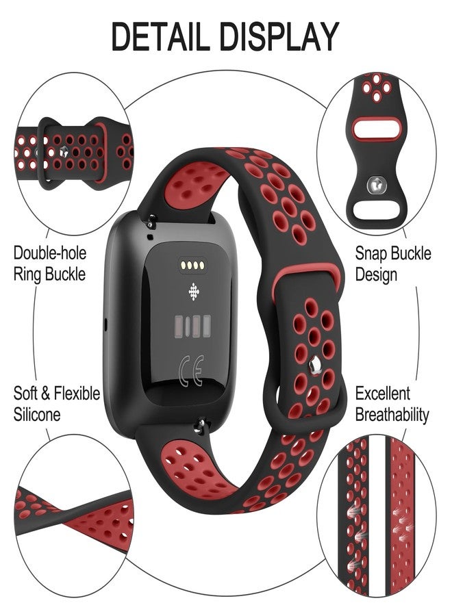 Vanjua Breathable Band Compatible with Fitbit Versa 2 Bands Women Men, 3 PACK Soft Silicone Replacement Wristbands Sport Strap for Fitbit Versa 2 / Fitbit Versa / Versa Lite / Versa SE Smart Watch (Black Gray+Black Green+Black Red) - Image 2