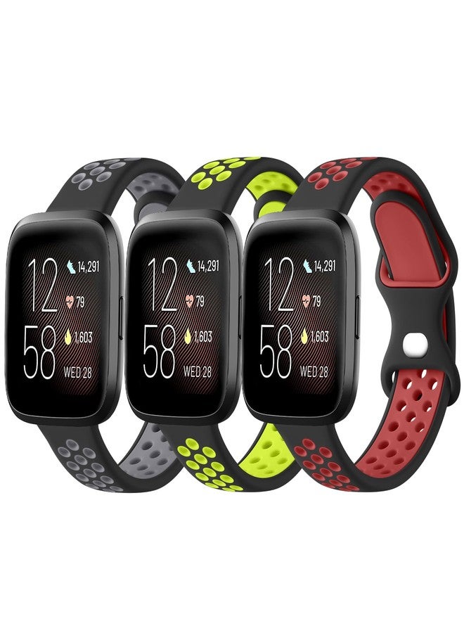 Vanjua Breathable Band Compatible with Fitbit Versa 2 Bands Women Men, 3 PACK Soft Silicone Replacement Wristbands Sport Strap for Fitbit Versa 2 / Fitbit Versa / Versa Lite / Versa SE Smart Watch (Black Gray+Black Green+Black Red) - Image 1