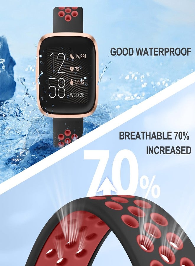 Vanjua Breathable Band Compatible with Fitbit Versa 2 Bands Women Men, 3 PACK Soft Silicone Replacement Wristbands Sport Strap for Fitbit Versa 2 / Fitbit Versa / Versa Lite / Versa SE Smart Watch (Black Gray+Black Green+Black Red) - Image 3