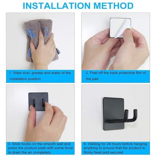 Boniry 4 Pack Wall Adhesive Hooks, Waterproof Stainless Steel Wall Hook,Best Use Kitchen and Bathroom, self Adhesive Hooks Heavy Duty for Towel and Kitchen Accessories Item (Double Hook Black) - Image 3