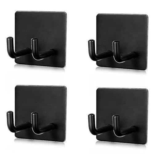Boniry 4 Pack Wall Adhesive Hooks, Waterproof Stainless Steel Wall Hook,Best Use Kitchen and Bathroom, self Adhesive Hooks Heavy Duty for Towel and Kitchen Accessories Item (Double Hook Black) - Image 1
