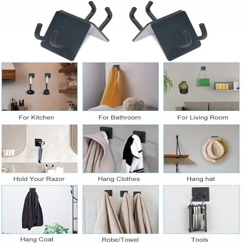 Boniry 4 Pack Wall Adhesive Hooks, Waterproof Stainless Steel Wall Hook,Best Use Kitchen and Bathroom, self Adhesive Hooks Heavy Duty for Towel and Kitchen Accessories Item (Double Hook Black) - Image 4