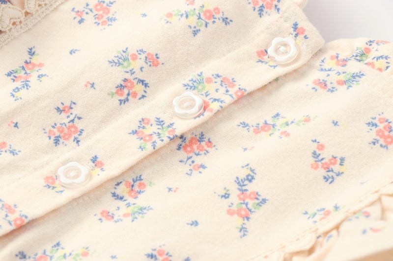 Mud Kingdom Toddler Girls Long Sleeve Floral Print Dress with Lace Trim Brushed Ruffled Details Spring Fall Apricot 2T - Image 2