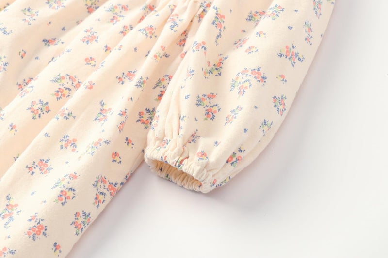 Mud Kingdom Toddler Girls Long Sleeve Floral Print Dress with Lace Trim Brushed Ruffled Details Spring Fall Apricot 2T - Image 5