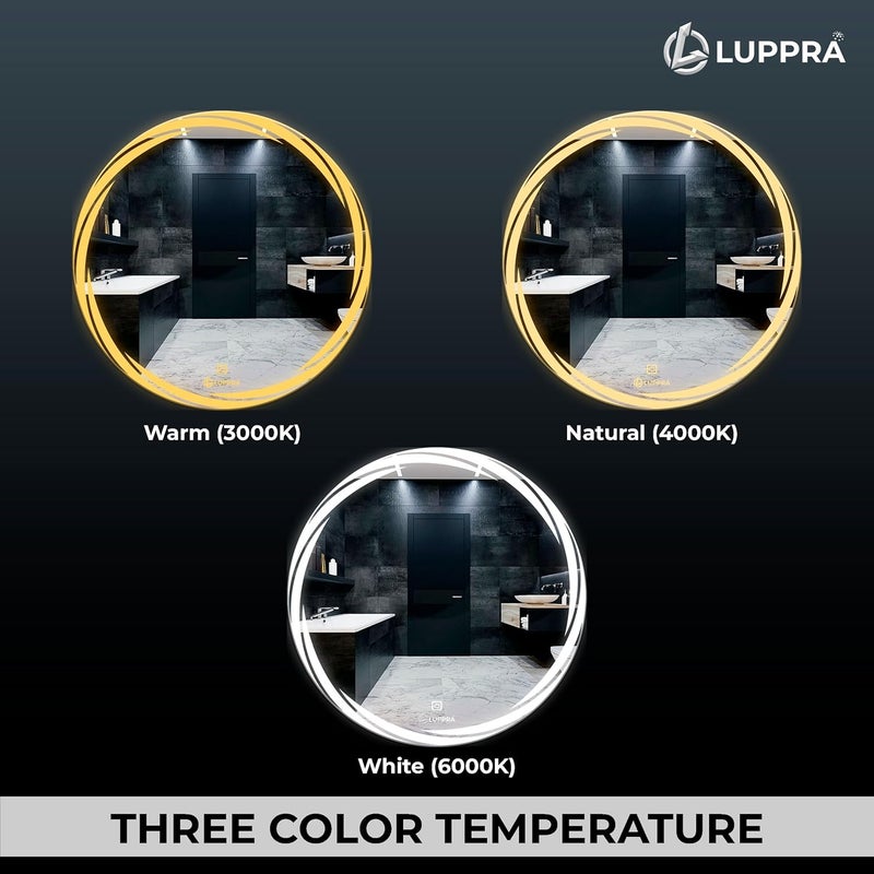 LUPPRA Round Wall Mounting Mirror with Light Bathroom MirrorVenity MirrorSmart Mirror Size 24X24 inch LED Mirror 3 Tone Cool White Natural White Warm White - Image 5