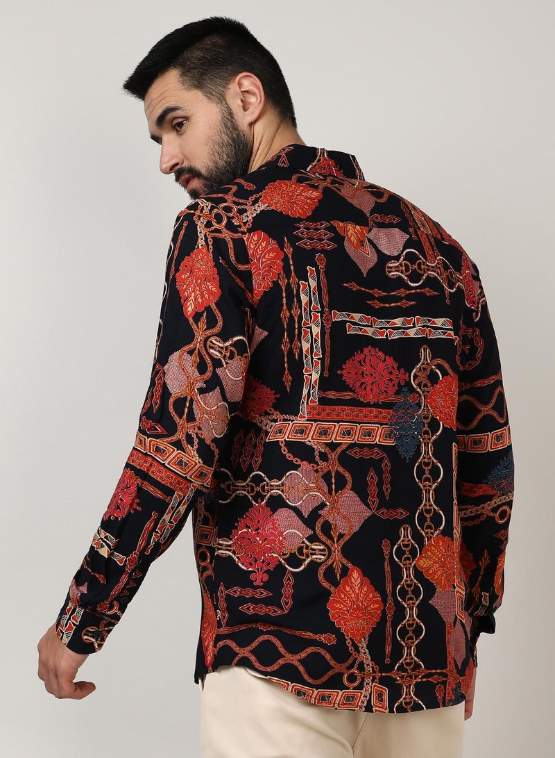 Campus Sutra Men's Crimson Red & Navy Blue Artistic Block Shirt - Image 5