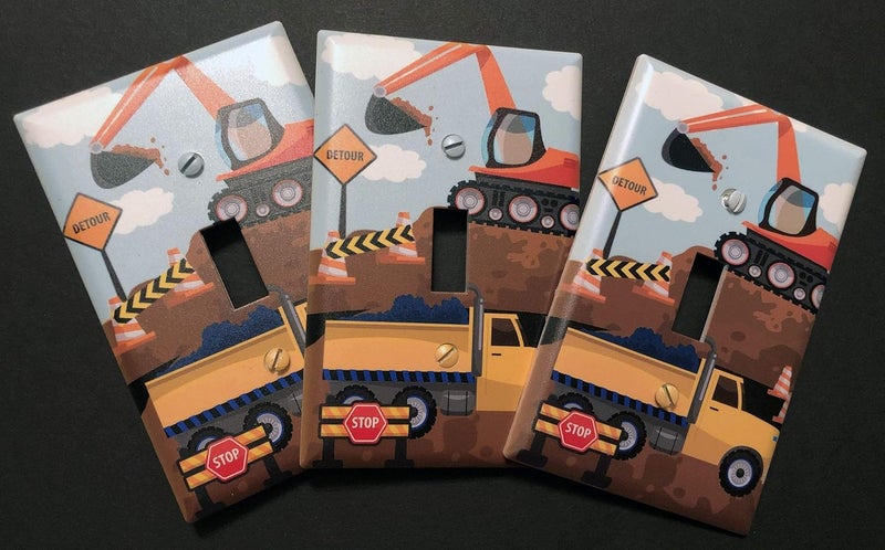 Create-A-Mural Truck Boys Room Light Switch Cover Plate Kids Decorative Tractor Nursery Teen Toddler Room Decor Bedroom Bathroom Playroom (Construction Truck) - Image 3