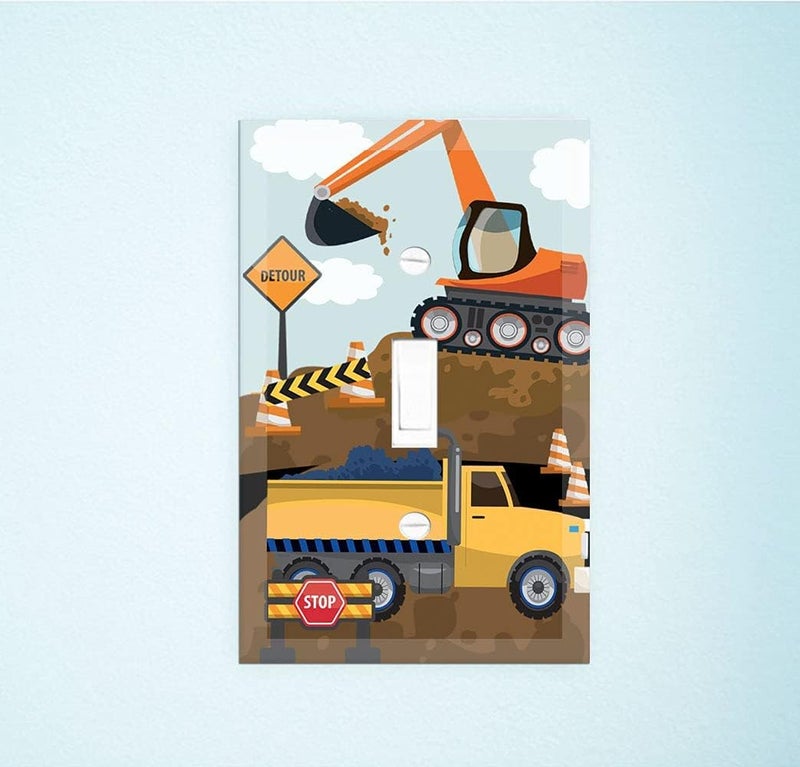 Create-A-Mural Truck Boys Room Light Switch Cover Plate Kids Decorative Tractor Nursery Teen Toddler Room Decor Bedroom Bathroom Playroom (Construction Truck) - Image 1