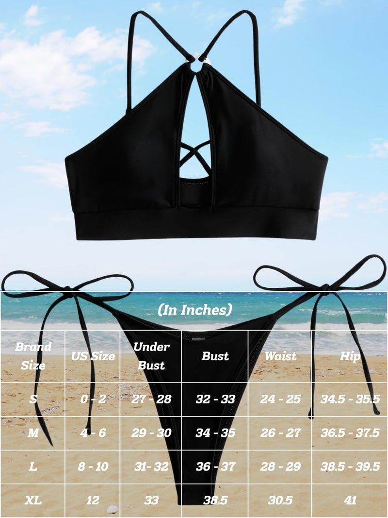 ShawGobow Sexy Swimsuit for Women,Cutout Keyhole Backless Low Rise High Cut Bathing Suit,Two Piece Bikini Sets Vacation Resort Beach Wear Pool Party Petite Black Small - Image 5