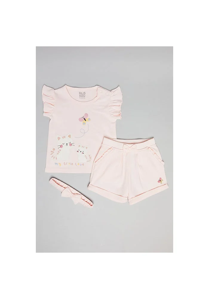 R&b Printed Top & Shorts with Headband Set