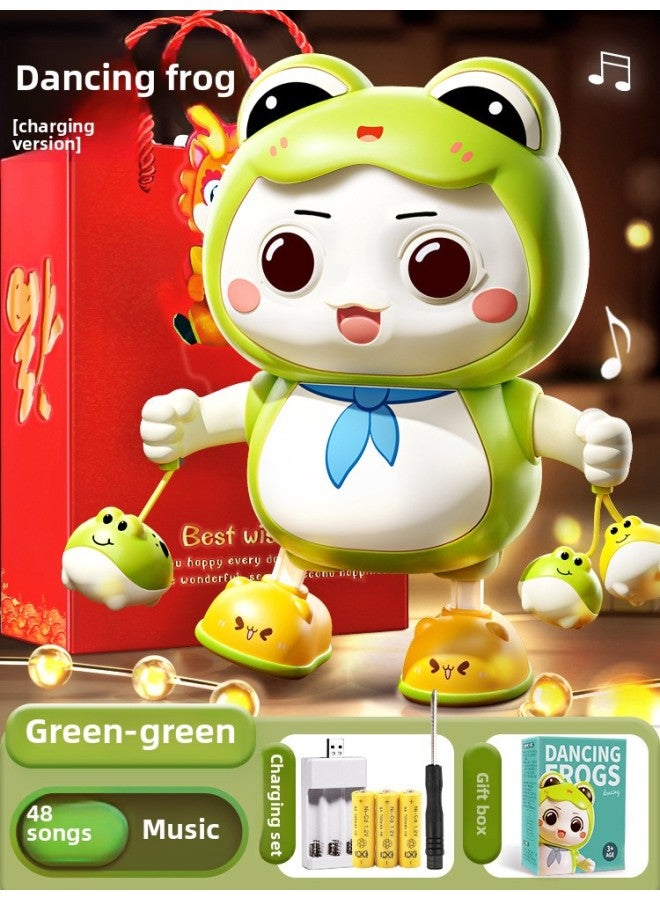0-1 Year Old Baby Toy Electric Rabbit Exercises Head-up Training Artifact Can Sing And Dance Newborn Baby 3 To 6 Months-Color:【gift Edition✅Lucky Bag] Green❤Dancing Little Frog (48 Pieces Of Music) Charging  - Image 1