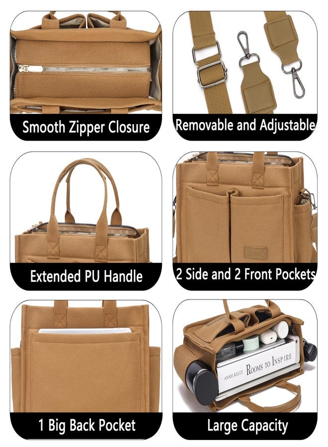 ZHMO Canvas Tote Bag for Women,Womens Purse Handbags Totes Bags Crossbody Work Laptop Book Bag for Travel Nurse College Gift, New Upgrade Plus Brown, Large, Simple Modern Tote - Image 5