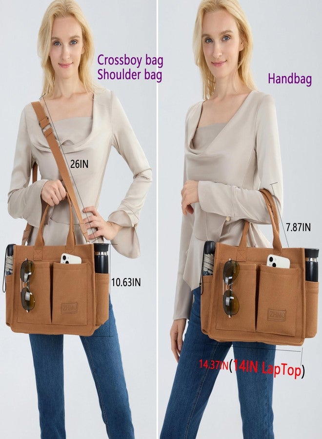 ZHMO Canvas Tote Bag for Women,Womens Purse Handbags Totes Bags Crossbody Work Laptop Book Bag for Travel Nurse College Gift, New Upgrade Plus Brown, Large, Simple Modern Tote - Image 2