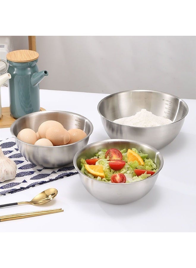 موندا مجموعة من ثلاث قطع من أوعية الفولاذ المقاوم للصدأ 304 لخفق البيض وعجن العجين وصنع سلطة الفاكهة وتحضير الخضروات 920 مل + 1200 مل + 3000 مل - Image 4