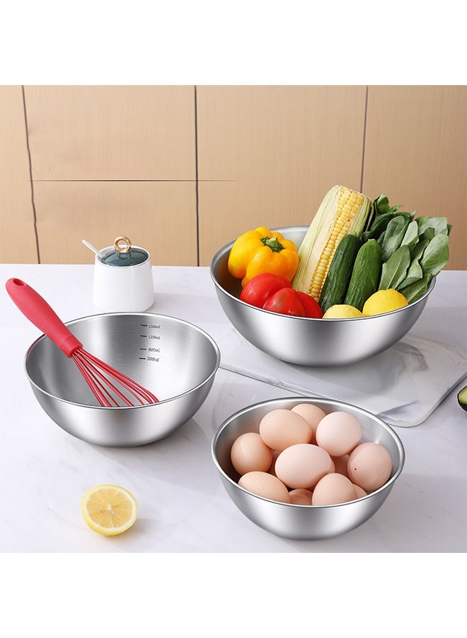 موندا مجموعة من ثلاث قطع من أوعية الفولاذ المقاوم للصدأ 304 لخفق البيض وعجن العجين وصنع سلطة الفاكهة وتحضير الخضروات 920 مل + 1200 مل + 3000 مل - Image 3