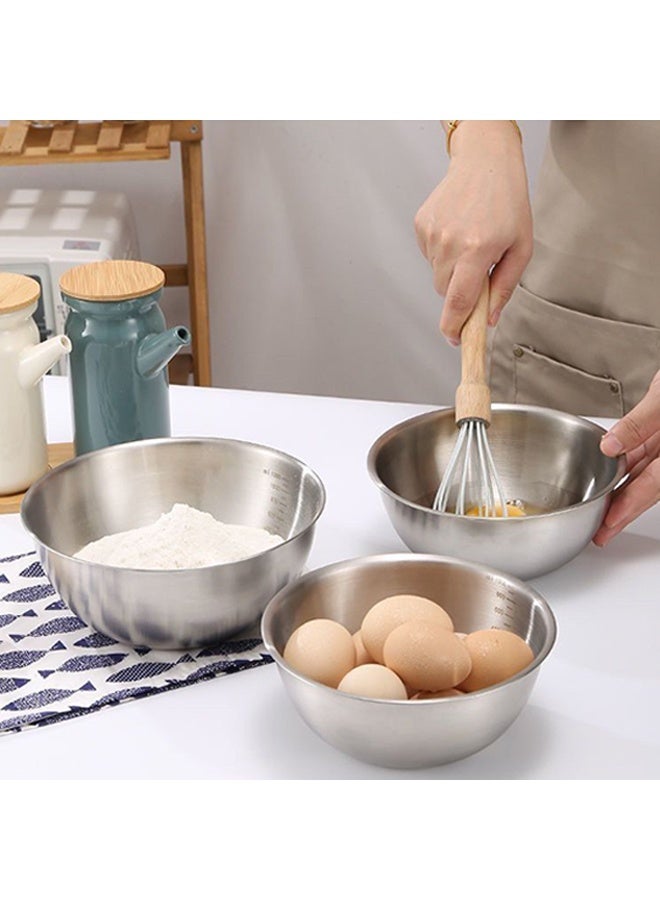موندا مجموعة من ثلاث قطع من أوعية الفولاذ المقاوم للصدأ 304 لخفق البيض وعجن العجين وصنع سلطة الفاكهة وتحضير الخضروات 920 مل + 1200 مل + 3000 مل - Image 1