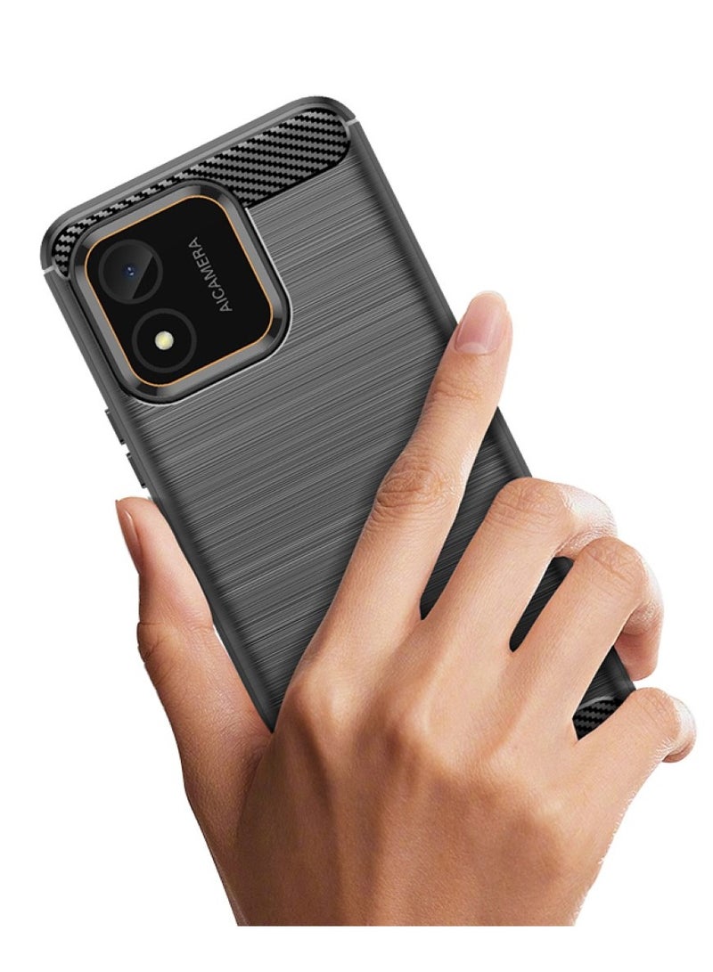 Honor X5 Rugged Shield Protective Cover with Brushed Texture Carbon Fiber Pattern, Shockproof TPU, Anti-Slip, Ultra Thin, Shock Absorption - Black  - Image 3