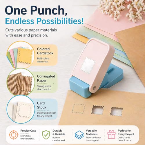 VSREI Postage Stamp Hole Punch, Stamppunches for Paper Crafts, Hole Puncherstamp, Stampshaped Hole Punch, Extra Strong Hole Stanzer for Paper up to 500 G/M², Cut Out Stamp Dimensions: 1 X 0.82 Inch - Image 4