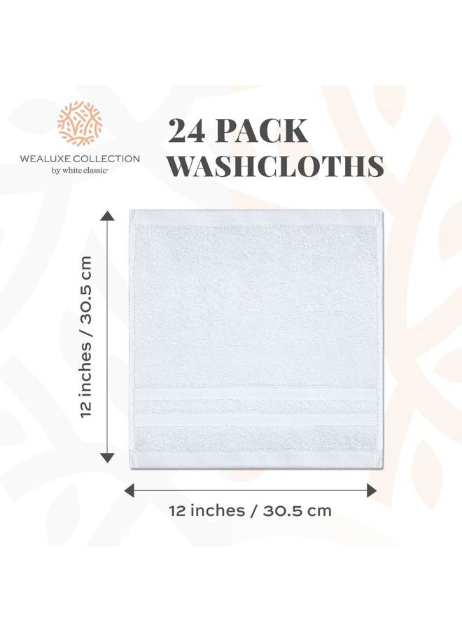 White Classic Wealuxe White Washcloths for Body and Face Towel, Cotton Wash Cloths Bulk 24 Pack, Flannel Spa Fingertip Wash Clothes 12x12 Inch, Soft Absorbent Gym Towels  - Image 3