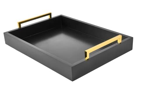 16x12 Serving Trays with Handles Black Decorative Serving Tray Ottoman Trays for Living Room Bathroom and Outdoors Decorative Trays Black