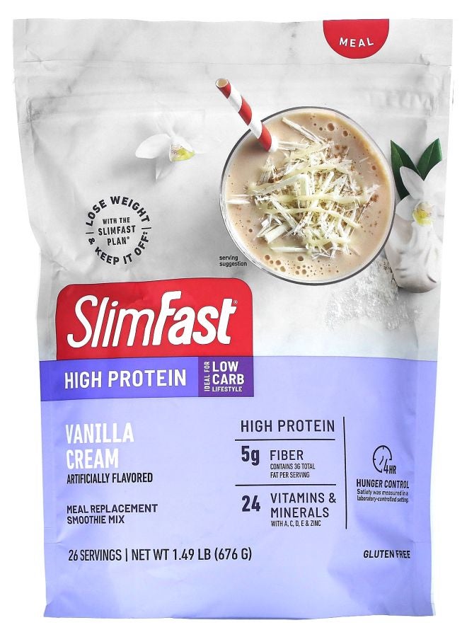 SlimFast High Protein Meal Replacement Smoothie Mix Vanilla Cream 1.49 lb (676 g) - Image 1