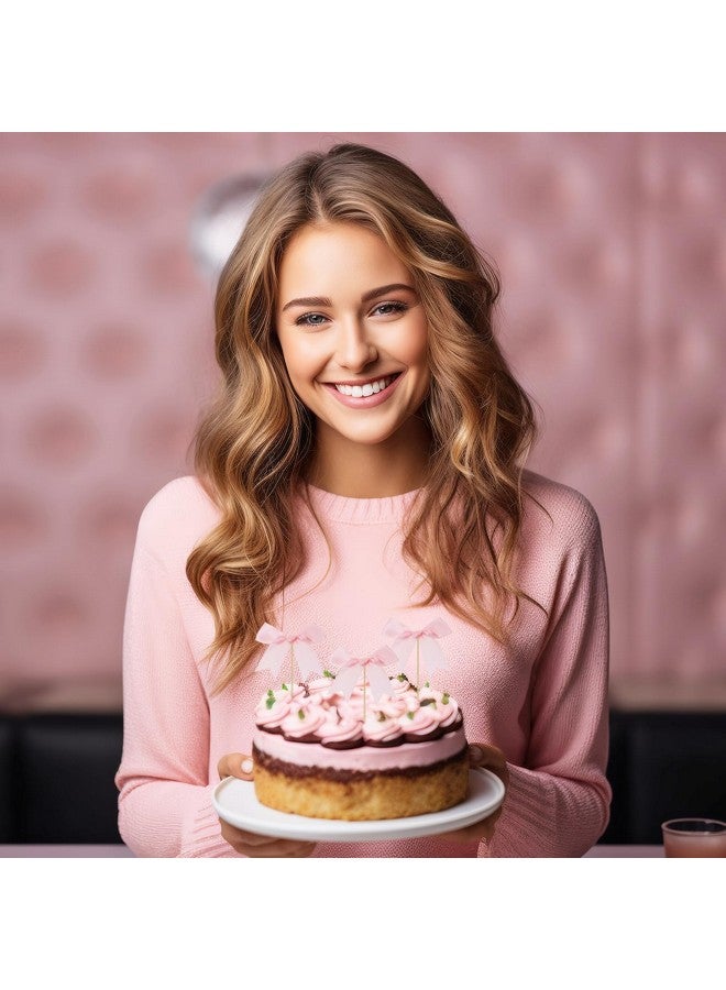 PENTA ANGEL توبير كعكة قوس قزح وردي من بينتا 12 قطعة مزينة بأقواس ساتان لتزيين حفلات عيد الميلاد وحفلات الزفاف - Image 4