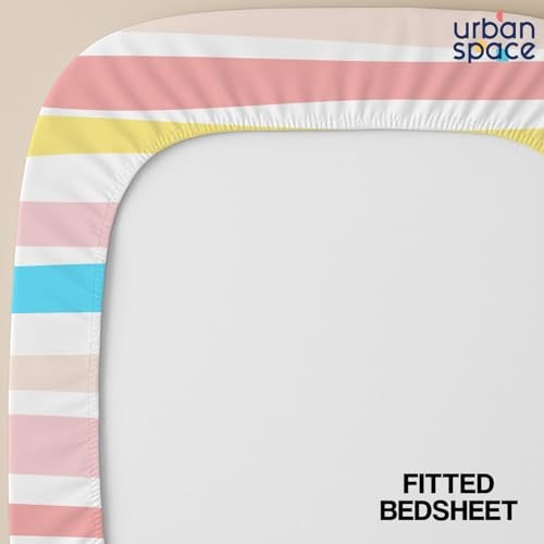 Urban Space Serene 100% Cotton 200 TC Printed Elastic Fitted Bedsheets King Size with 2 Pillow Covers (Size 72 x 78 inches, Multi Colour Stripes-Pastel) - Image 2