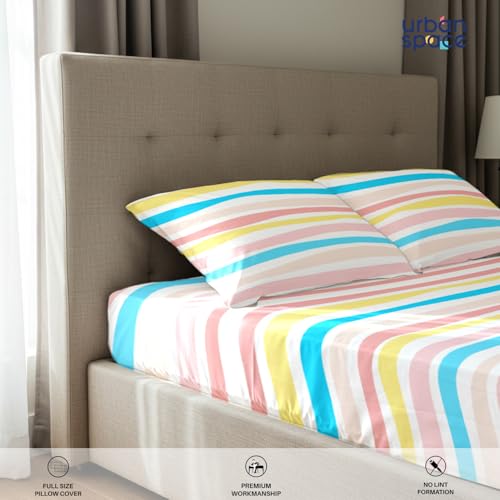 Urban Space Serene 100% Cotton 200 TC Printed Elastic Fitted Bedsheets King Size with 2 Pillow Covers (Size 72 x 78 inches, Multi Colour Stripes-Pastel) - Image 5