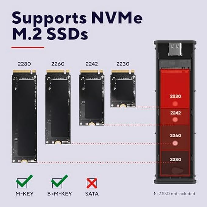 Trust حاوية SSD M2 NVME USB-C بسرعة 10 جيجابت في الثانية، محول لقرص SSD خارجي سعة 4 تيرابايت، يدعم 2230 2242 2260 2280 FAT32/NTFS/EXT4/EXFAT/APFS، حافظة NVME M.2 للقرص الصلب عالمي M/M & B KEY - Image 3
