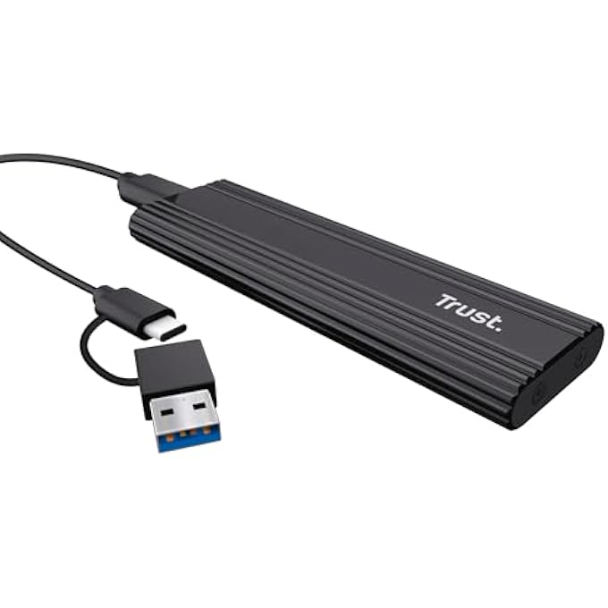 Trust حاوية SSD M2 NVME USB-C بسرعة 10 جيجابت في الثانية، محول لقرص SSD خارجي سعة 4 تيرابايت، يدعم 2230 2242 2260 2280 FAT32/NTFS/EXT4/EXFAT/APFS، حافظة NVME M.2 للقرص الصلب عالمي M/M & B KEY - Image 1