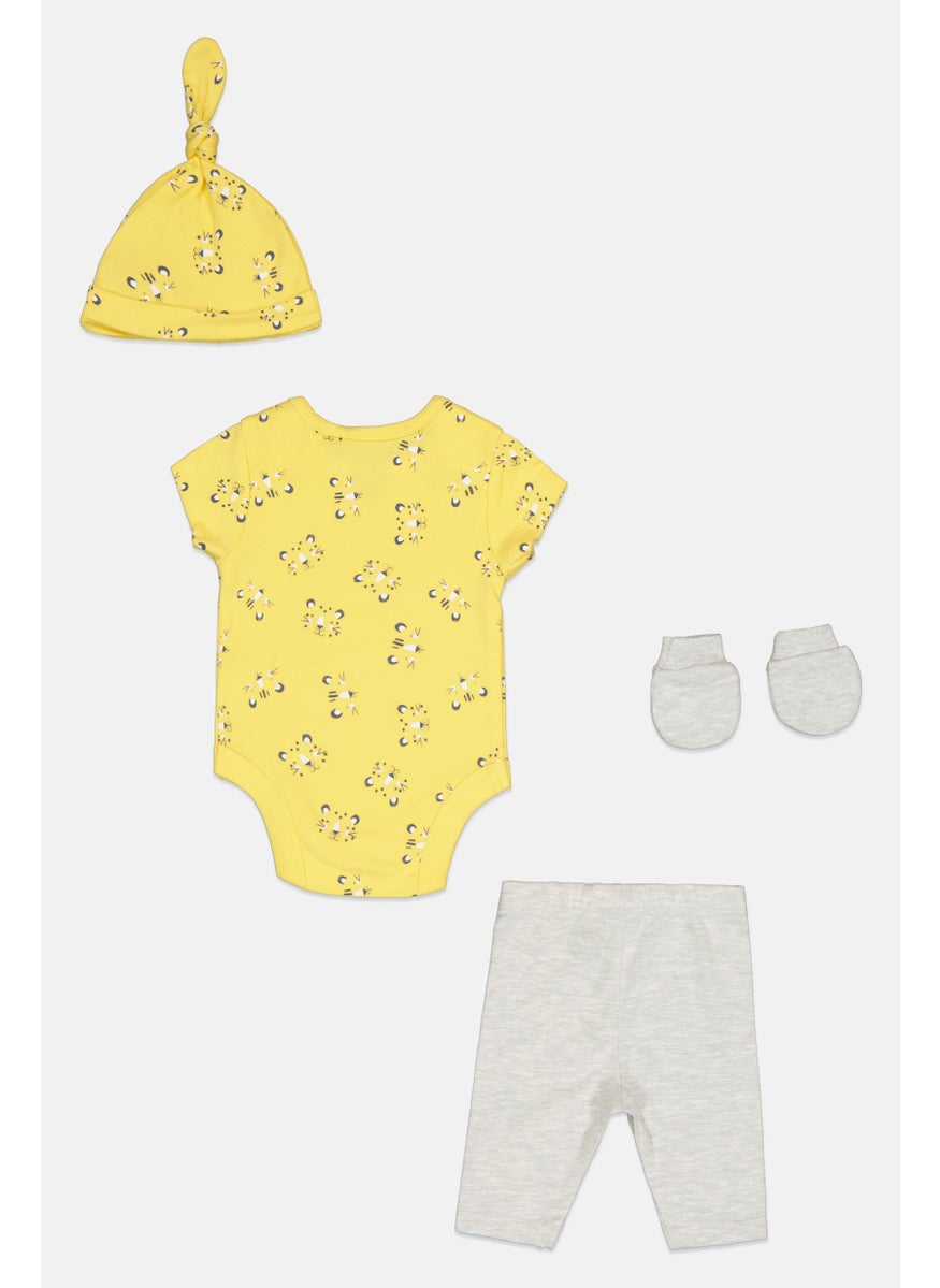 mothercare Toddlers Boy 4 Pieces Bodysuit And Shorts With Mittens And Cap Set, Multicolor  - Image 2