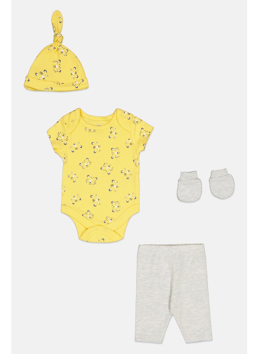 mothercare Toddlers Boy 4 Pieces Bodysuit And Shorts With Mittens And Cap Set, Multicolor  - Image 1