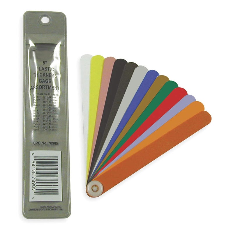 78900 Plastic Thickness Gage Fan Blade Assortment, 0.001-0.03" Thickness Range, 1/2" Width, 12" Length, 13 Blades