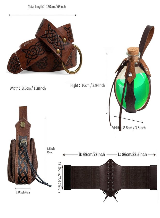KOTORA 7PCS Renaissance Costume Sets Corset Waistband Belt Pouch Coin Purse Alight Potion Bottle Skirt Hike Medieval Cosplay (Brown, L/Waist 32"-43") - Image 4