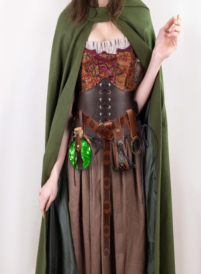KOTORA 7PCS Renaissance Costume Sets Corset Waistband Belt Pouch Coin Purse Alight Potion Bottle Skirt Hike Medieval Cosplay (Brown, L/Waist 32"-43") - Image 2