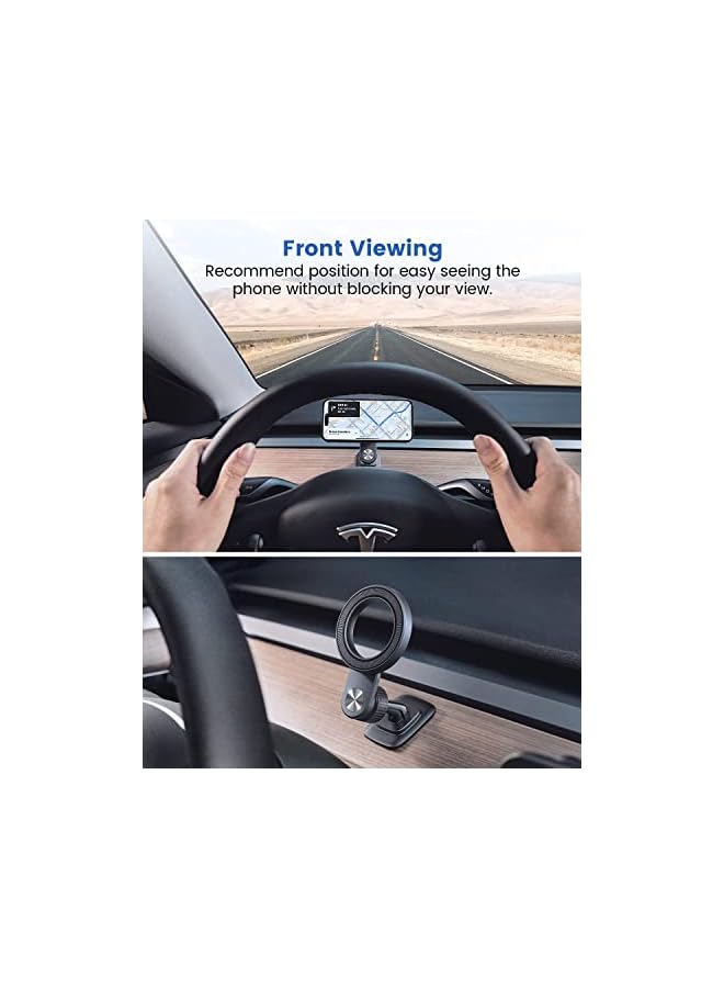 Excefore for MagSafe Car Mount Magnetic Phone Holder for Car Dash Mount Phone Holder Fit Curved Surface Flexible Rotation Compatible with iPhone 14 13 12 Pro Max Plus Mini, MagSafe Case - Image 3