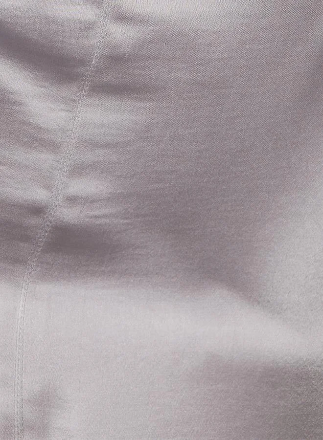 Iconic GREY Iconic A line Midi Satin Dress with Belt Detail for Women | Best Price UAE