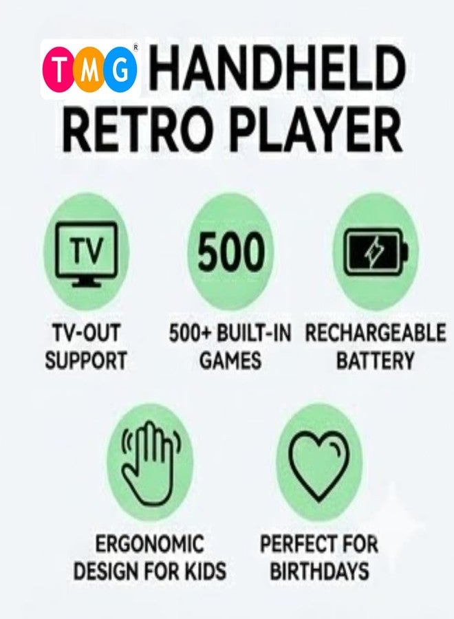 TMG Handheld Game Console,500 Classical Games Retro Video Games Player 3.5' Color Screen Support Connecting TV Game for Kids Boys,Birthday Gifts. (Grey Black) - Image 3