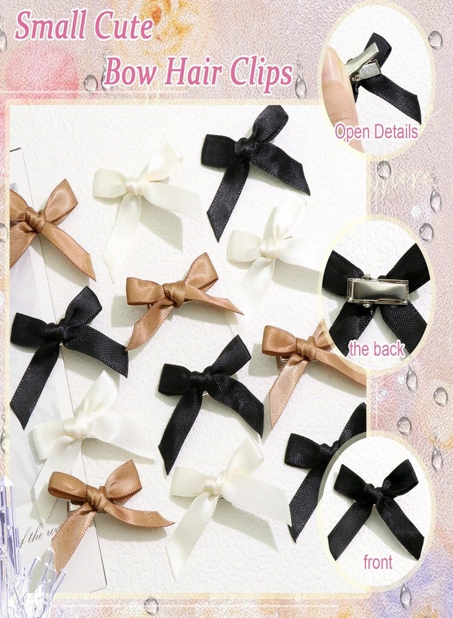 BELICIA 15PCS Luxury Mini Hair Bows Beige Black Brown Small Bows for Hair Silky Satin Bows for Women Cute Hair Ribbon Bowknot Barrettes Sweet Alligator Hair Bow Clips Accessories for Teens and Girls - Image 2