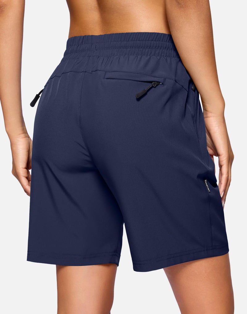 SANTINY Women's 7''/ 9'' Hiking Shorts with 3 Zipper Pockets Lightweight Quick Dry Long Athletic Golf Shorts for Women Casual (Navy_XL) - Image 2