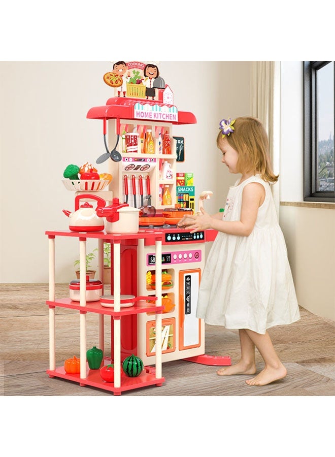95cm High Kitchen Playset,Large Kitchen Pretend Play Toy Set, Separable Design Kids Pretend Kitchen Toys with Refrigerator, oven, vegetables,Sink, Role Play Cookware Indoor DIY Toy Set, 54pcs Accessories Toys Sets for Boys, Girls, Kids, Children，Red - Image 3