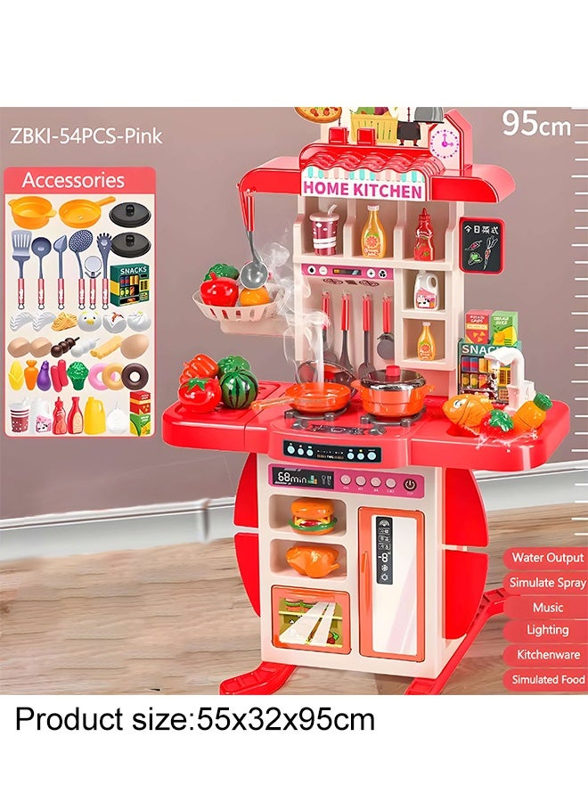 95cm High Kitchen Playset,Large Kitchen Pretend Play Toy Set, Separable Design Kids Pretend Kitchen Toys with Refrigerator, oven, vegetables,Sink, Role Play Cookware Indoor DIY Toy Set, 54pcs Accessories Toys Sets for Boys, Girls, Kids, Children，Red - Image 2