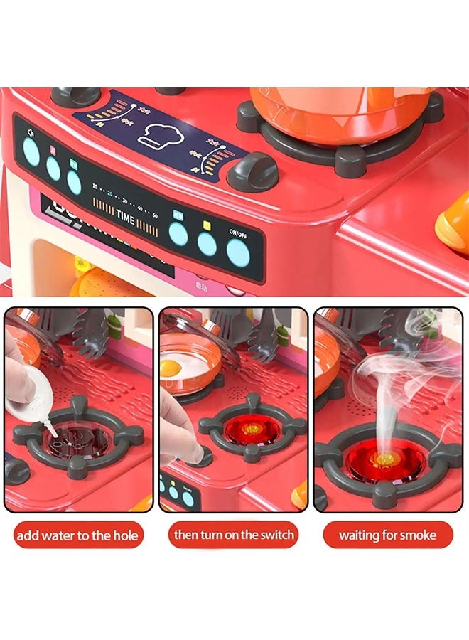 95cm High Kitchen Playset,Large Kitchen Pretend Play Toy Set, Separable Design Kids Pretend Kitchen Toys with Refrigerator, oven, vegetables,Sink, Role Play Cookware Indoor DIY Toy Set, 54pcs Accessories Toys Sets for Boys, Girls, Kids, Children，Red - Image 5