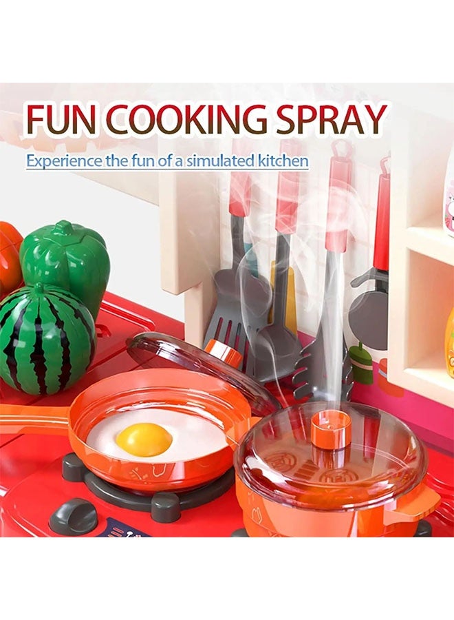 95cm High Kitchen Playset,Large Kitchen Pretend Play Toy Set, Separable Design Kids Pretend Kitchen Toys with Refrigerator, oven, vegetables,Sink, Role Play Cookware Indoor DIY Toy Set, 54pcs Accessories Toys Sets for Boys, Girls, Kids, Children，Red - Image 4