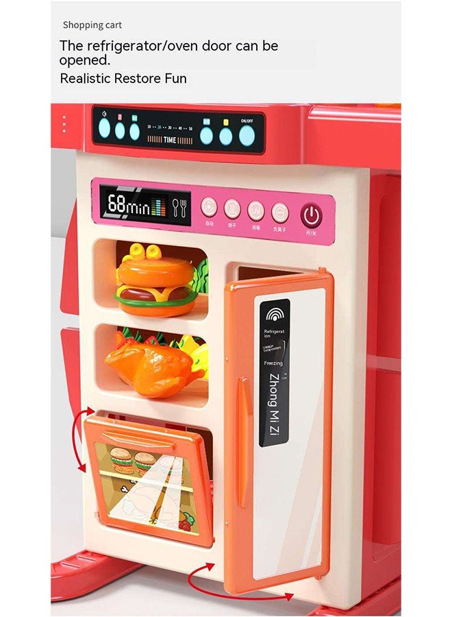 95cm High Kitchen Playset,Large Kitchen Pretend Play Toy Set, Separable Design Kids Pretend Kitchen Toys with Refrigerator, oven, vegetables,Sink, Role Play Cookware Indoor DIY Toy Set, 54pcs Accessories Toys Sets for Boys, Girls, Kids, Children，Red - Image 5