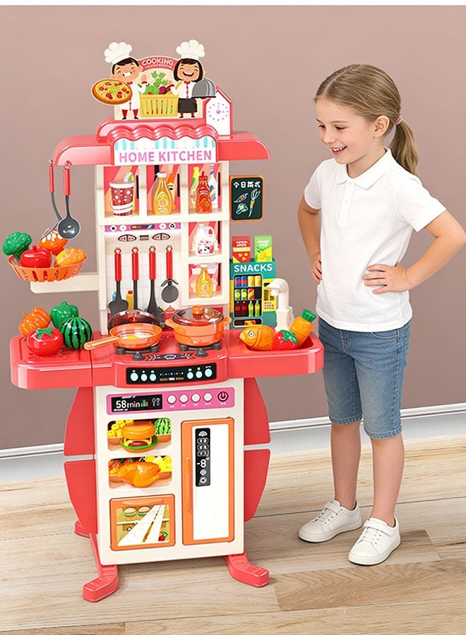 مجموعة ألعاب مطبخ بارتفاع 95 سم، مجموعة ألعاب مطبخ كبيرة، تصميم قابل للفصل، ألعاب مطبخ للأطفال مع ثلاجة وفرن وخضراوات وحوض، مجموعة أدوات طهي للعب الأدوار في الأماكن المغلقة، مجموعة ألعاب DIY مكونة من 54 قطعة من الملحقات للأولاد والبنات والأطفال، لون أحمر - Image 4