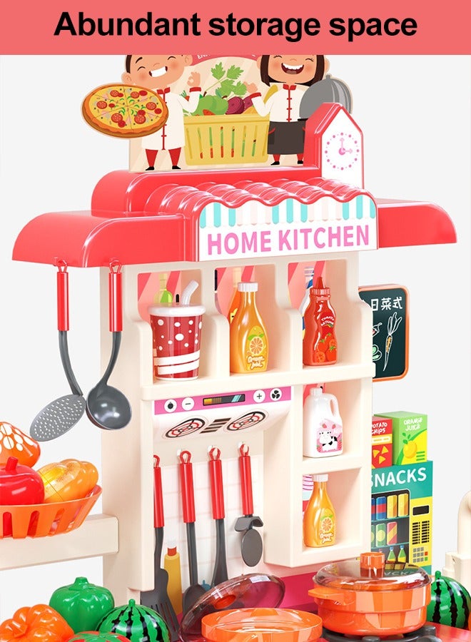 مجموعة ألعاب مطبخ بارتفاع 95 سم، مجموعة ألعاب مطبخ كبيرة، تصميم قابل للفصل، ألعاب مطبخ للأطفال مع ثلاجة وفرن وخضراوات وحوض، مجموعة أدوات طهي للعب الأدوار في الأماكن المغلقة، مجموعة ألعاب DIY مكونة من 54 قطعة من الملحقات للأولاد والبنات والأطفال، لون أحمر - Image 5