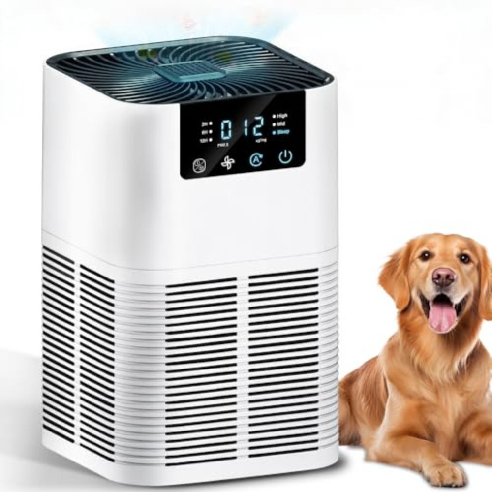 Air Purifier for Bedroom Home H13 HEPA Filter Air Cleaner for Rooms Up to 50 Sq M 3-in-1 Filters with Air Quality Monitor 3 Modes for Pets, Dust, Dander, Pollen Removes 99.97 Allergens