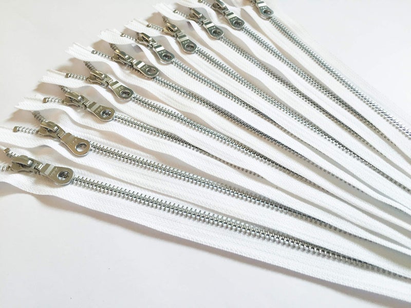 Craftbot YKK Aluminum Metal Zippers with Donut Pull 8 Inch Number 5 in White Silver Teeth Set of 12 Pieces by Craftbot - Image 2